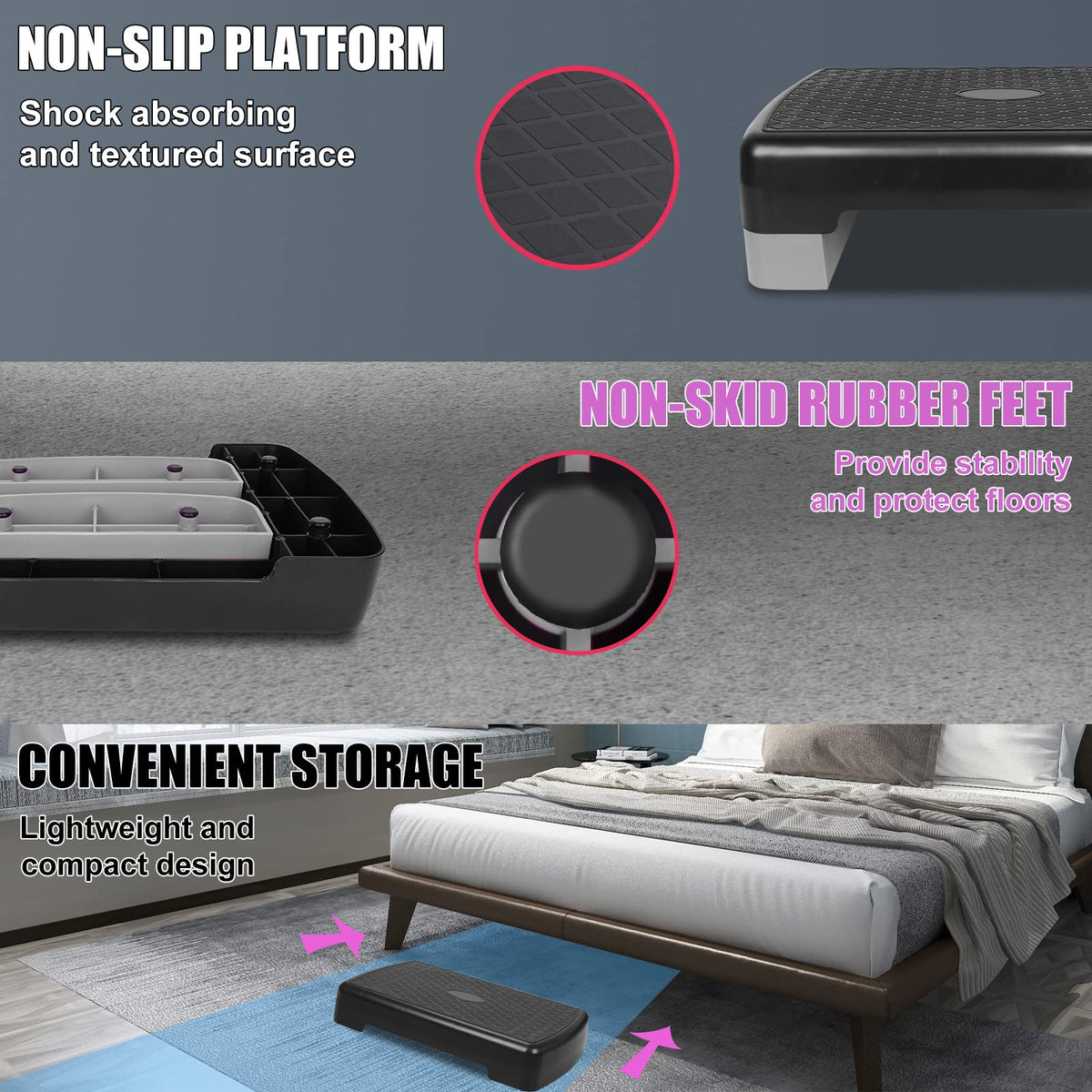 Adjustable 4"-6" Step Aerobics Platform with 2 Riser W7263