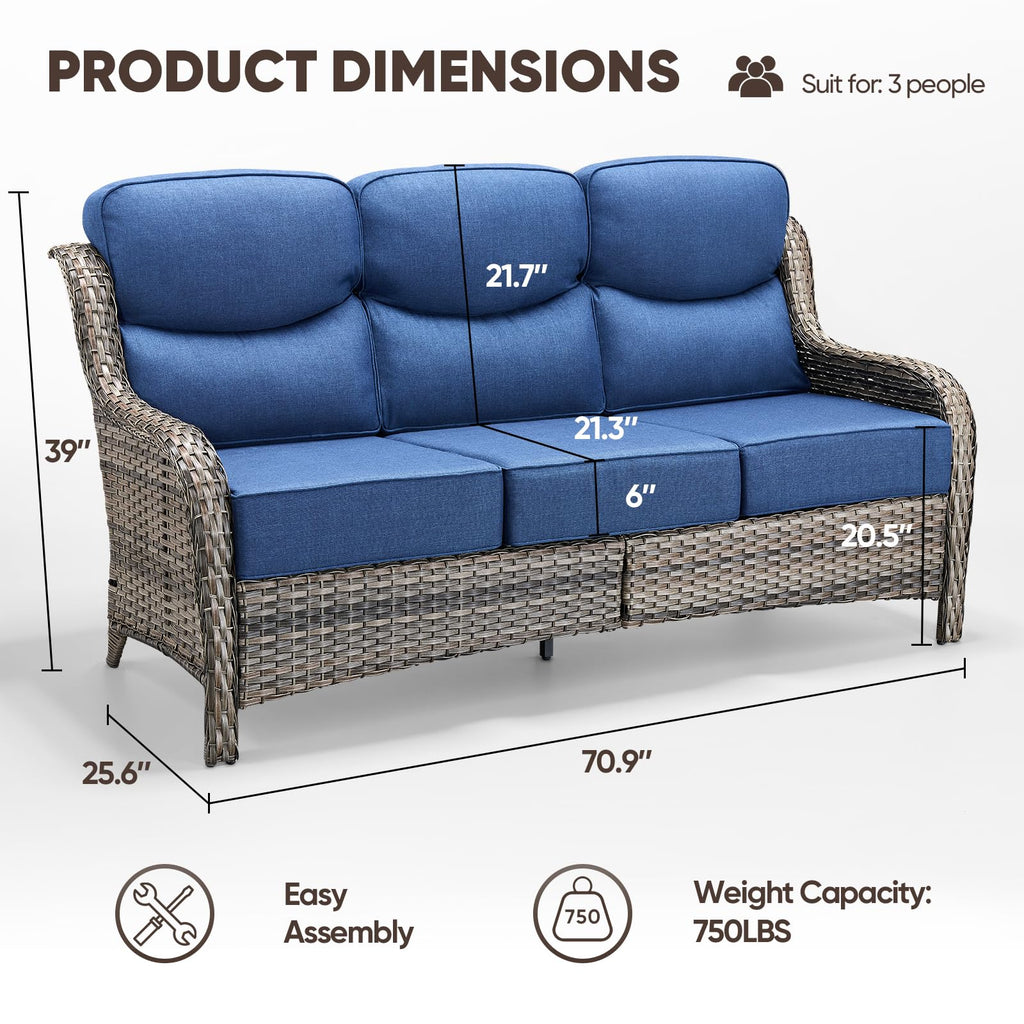 Grey Wicker 3-Seat Outdoor Sofa with Cushion V198389