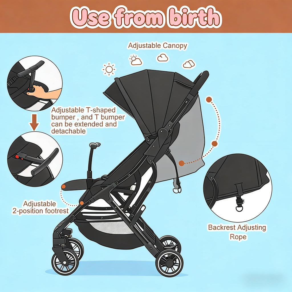 Portable Lightweight Umbrella Stroller with Sun Canopy E481687