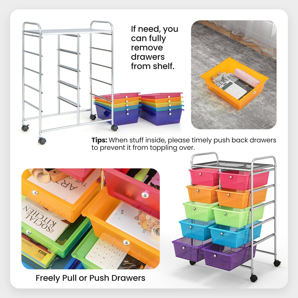 10 Drawer Rolling Storage Cart with Metal Frame Z248065