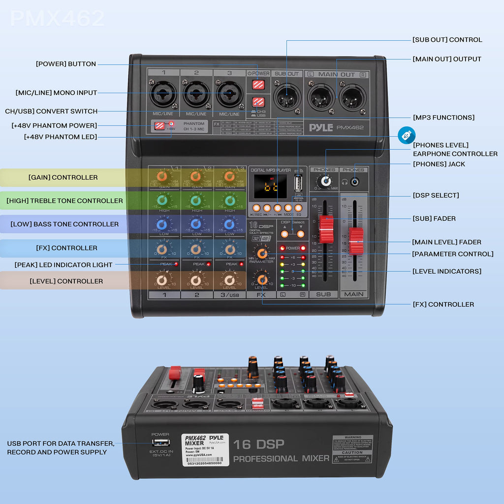 3-Channel DJ Audio Mixer with 16 Preset DSP Effects U51539