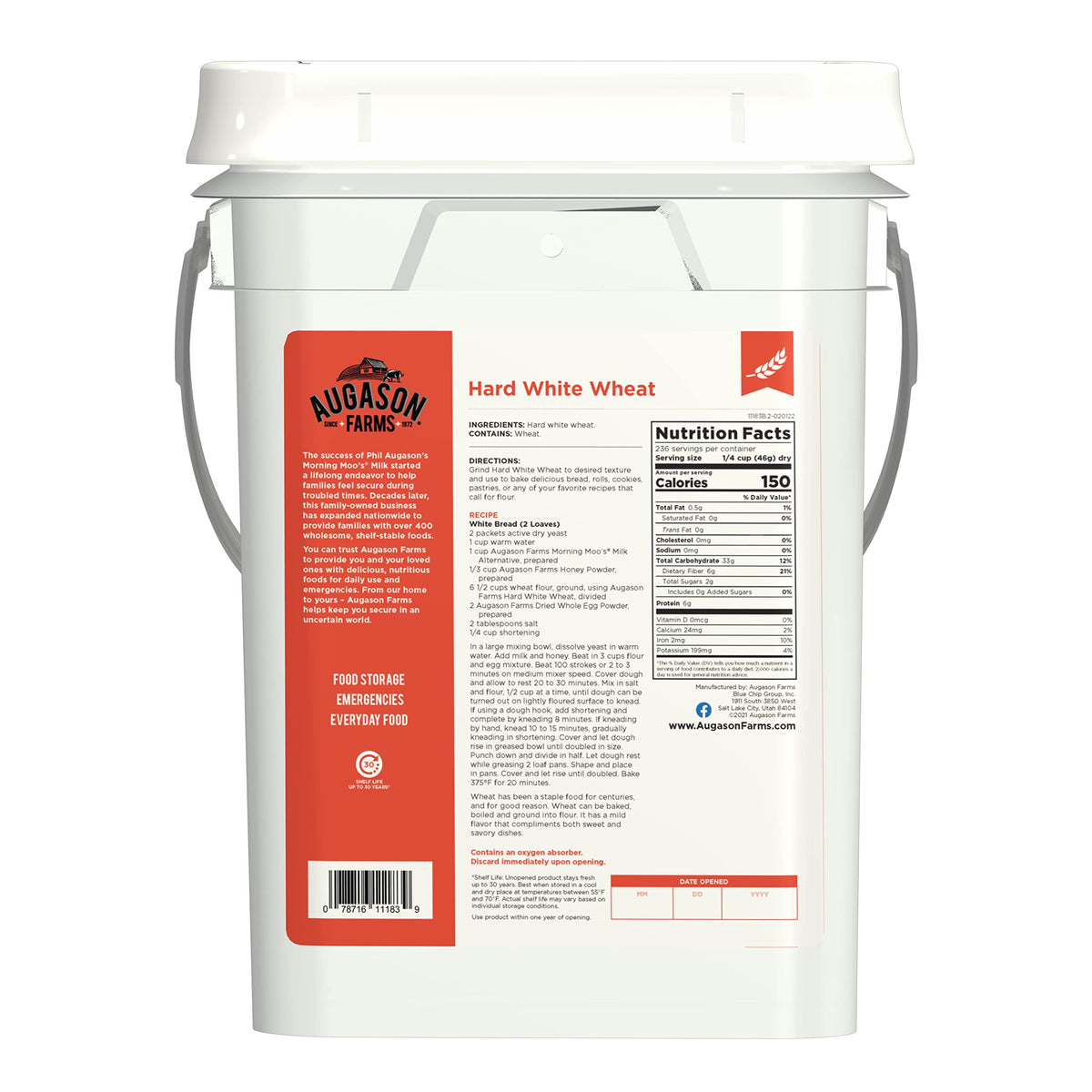 Hard White Wheat Emergency Food Storage 24 Pound Pail X39375