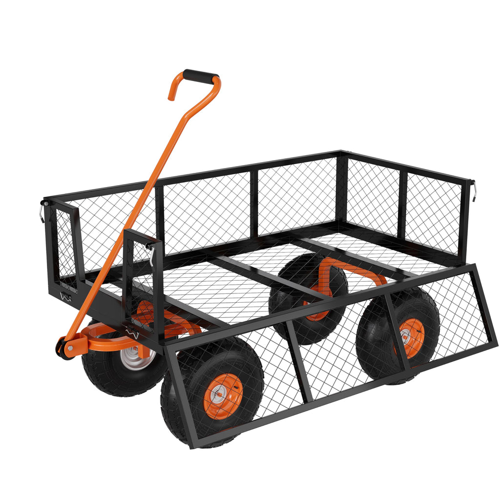 Heavy Duty Steel Garden Cart 900 LBS Capacity 3 in 1 Pullable Wagon with 10 in Wheels L8936