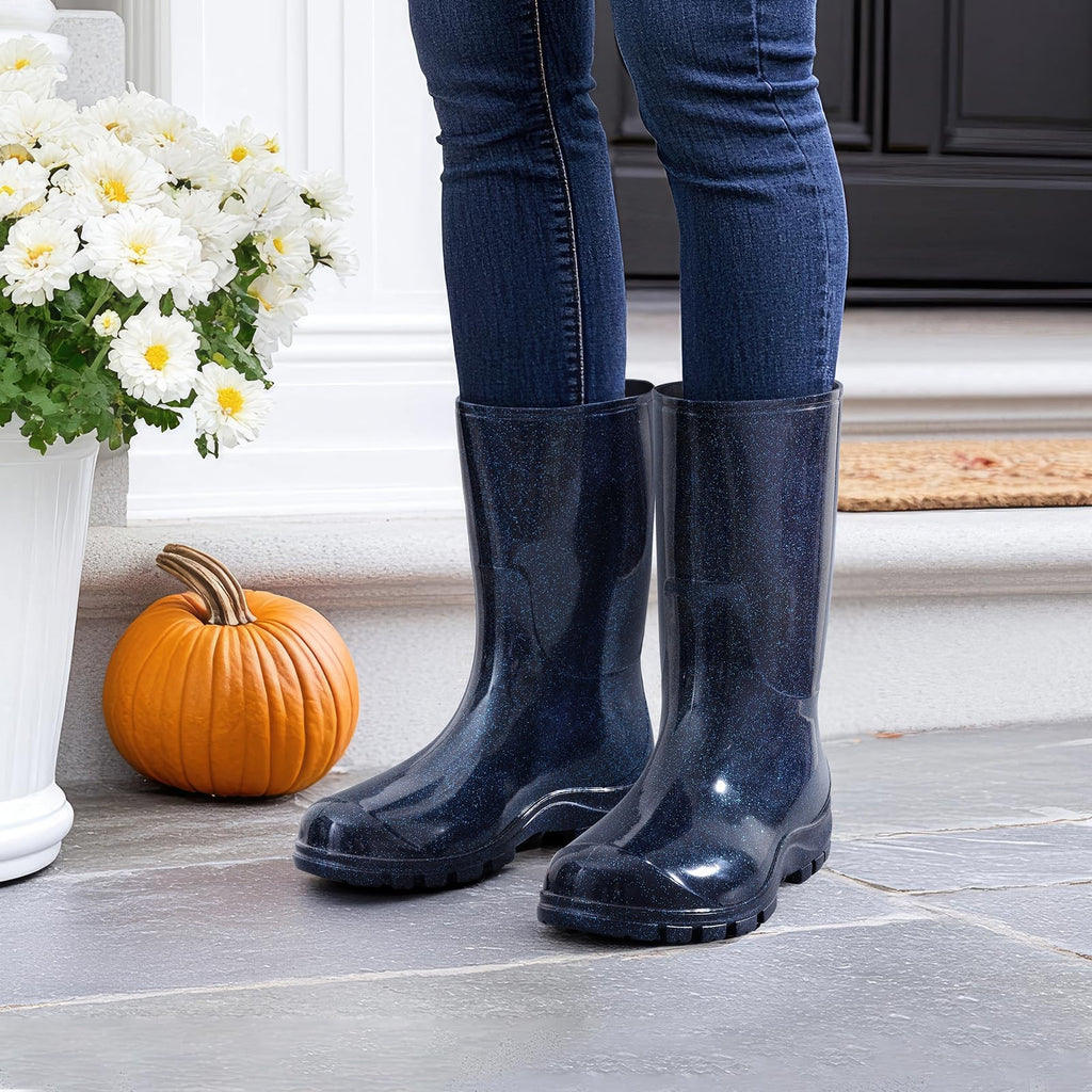 Women's Mid Calf Waterproof Rubber Rain Boots I635