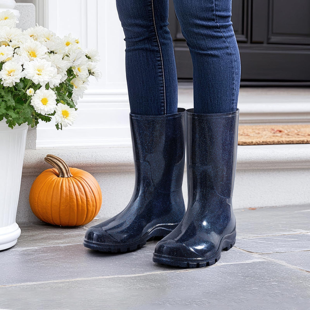 Women's Mid Calf Waterproof Rubber Rain Boots I635