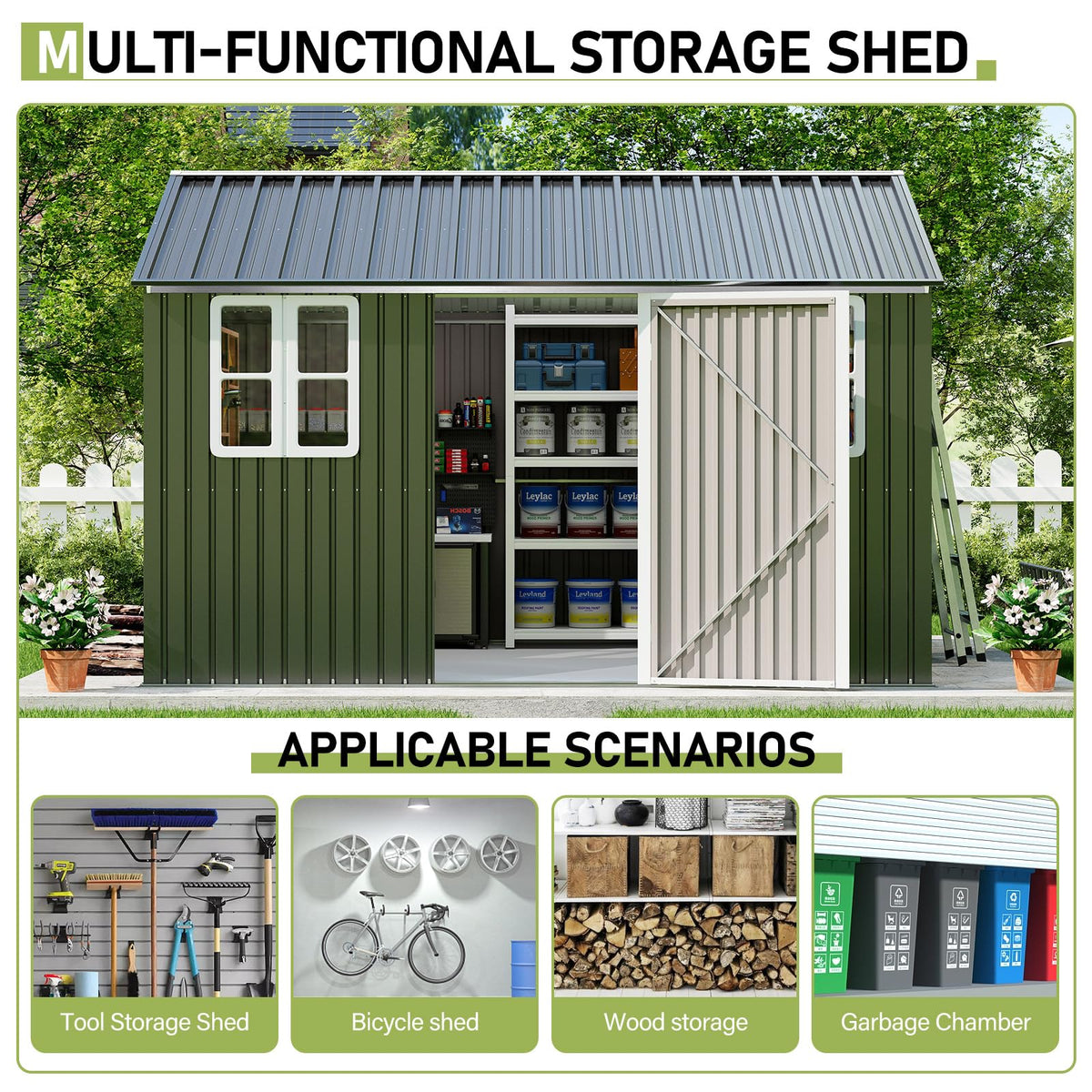 10 x 12 FT Metal Storage Shed with Lockable Door and 2 Windows H8524