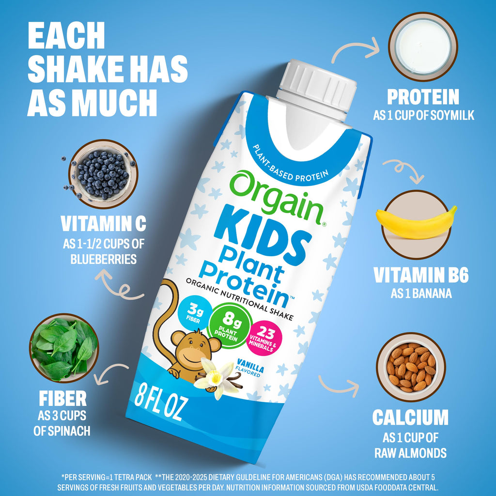 Organic Kids Vegan Protein Shakes Vanilla 8g Plant Protein 8 Fl Oz 12 Pack A80030