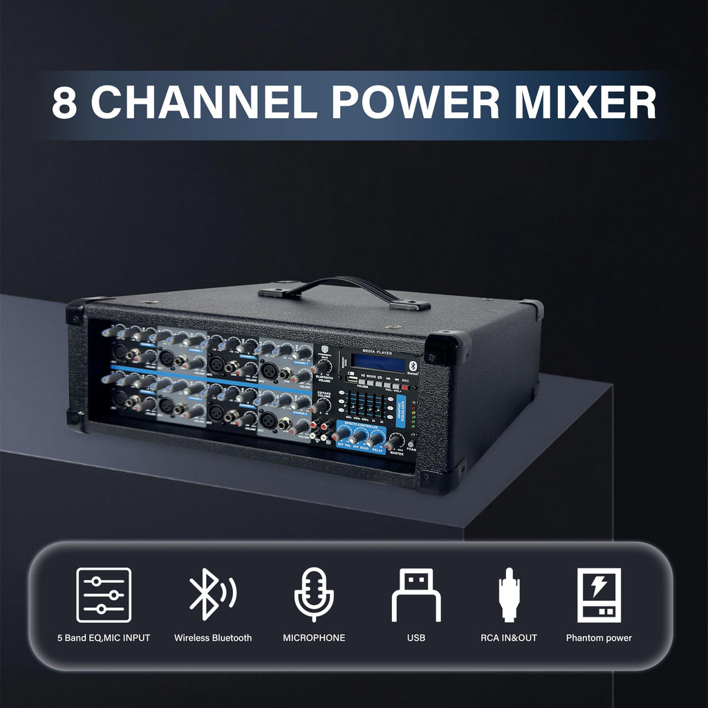 2400W Bluetooth PA Speaker System with Powered Mixer and Passive Speakers P748677