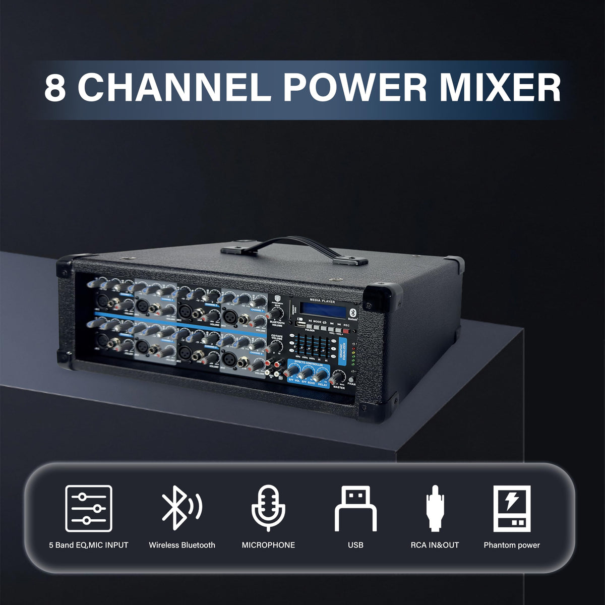 2400W Bluetooth PA Speaker System with Powered Mixer and Passive Speakers P748677