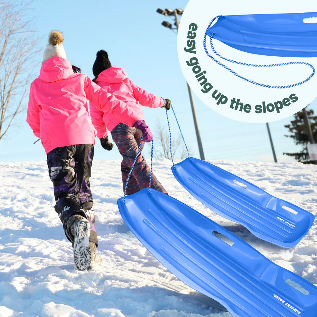 Kids Plastic Snow Sled with Pull Rope and Handles, Blue J586906