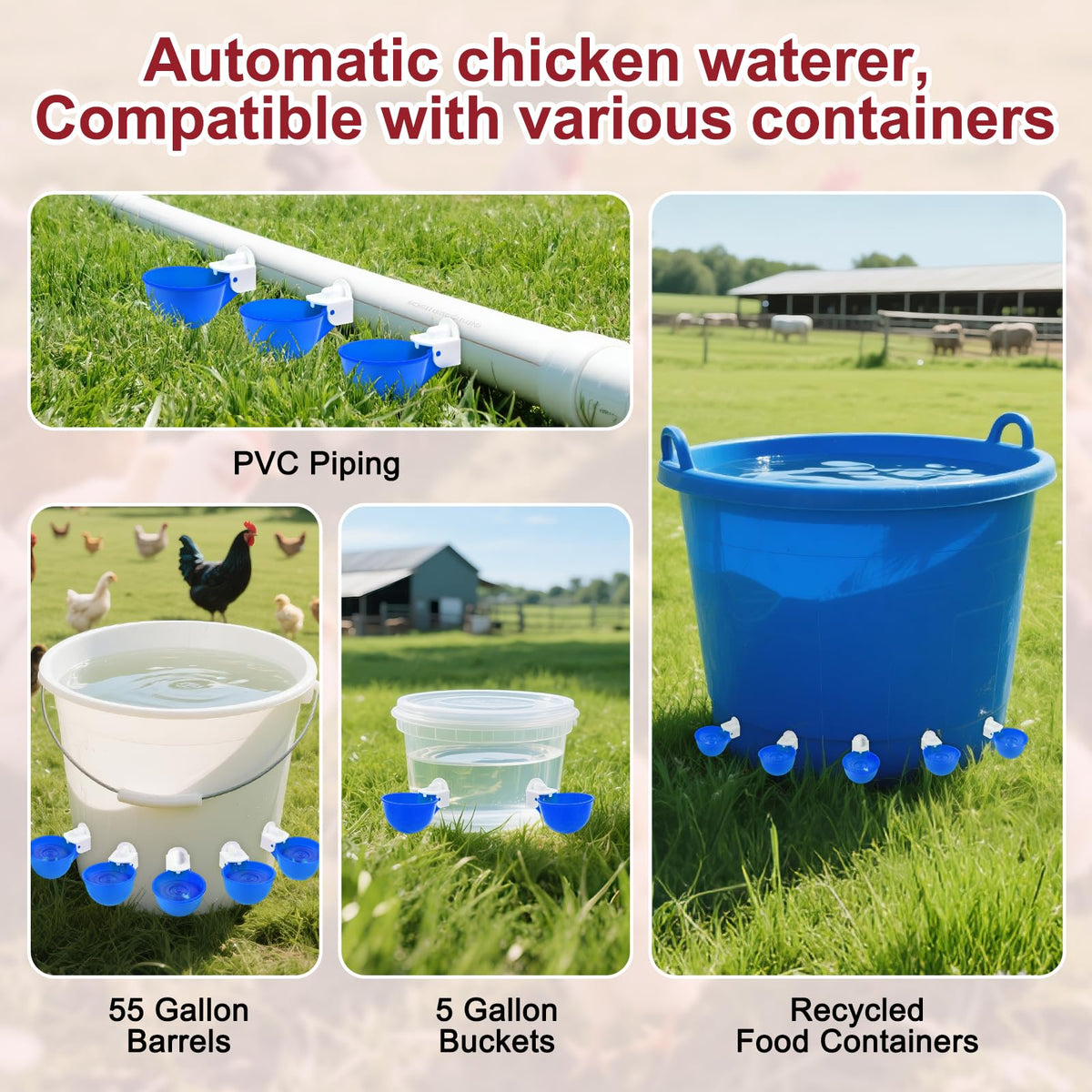 8 Pack Blue Automatic Chicken Waterer Cups G6052