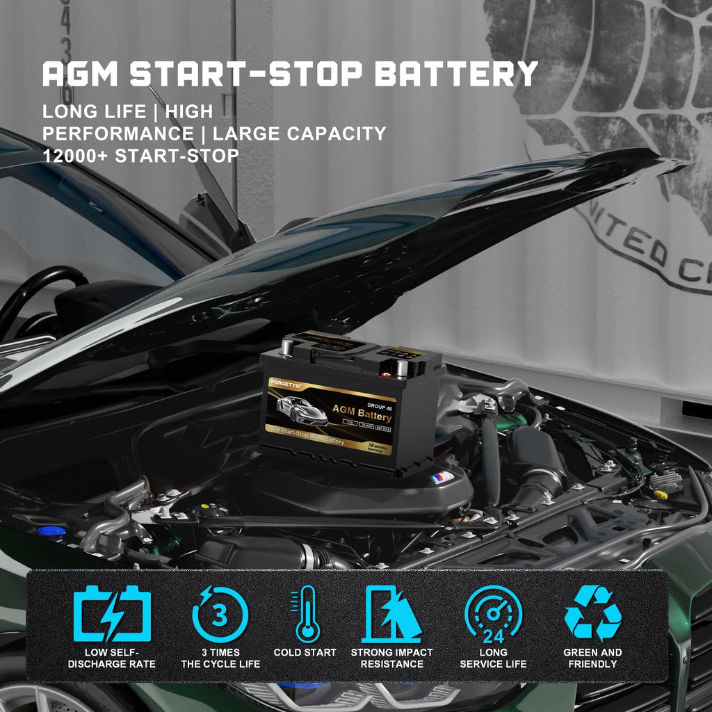 Group Size 48 AGM Car Battery, 12V 70 AH, 800 CCA B353275