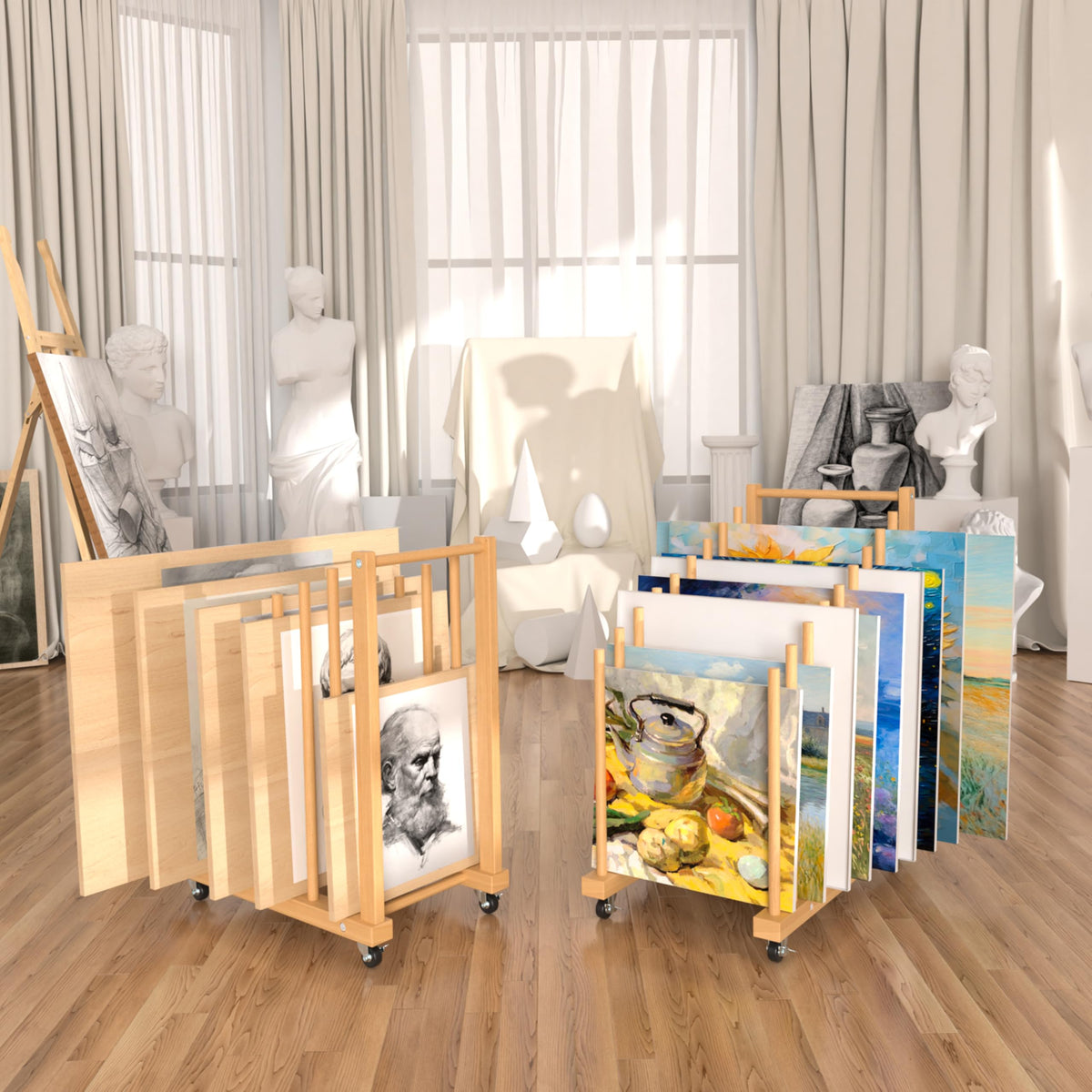 Art Canvas Storage Rack with Wheels and Handle D609