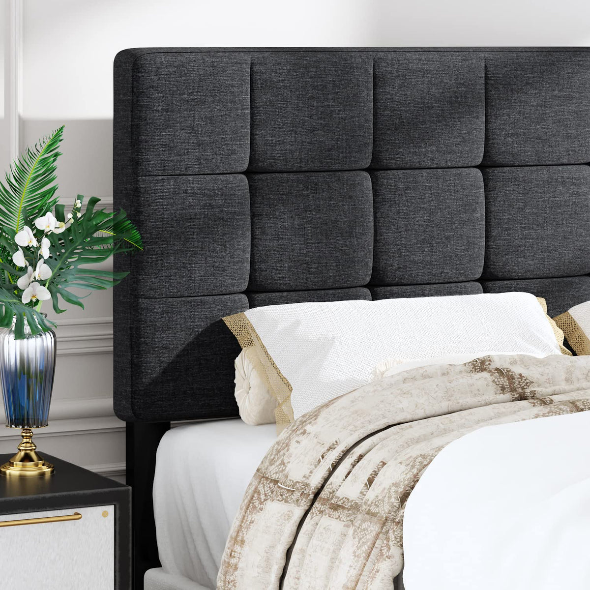 Queen Size Panel Bed Frame Dark Grey O881624