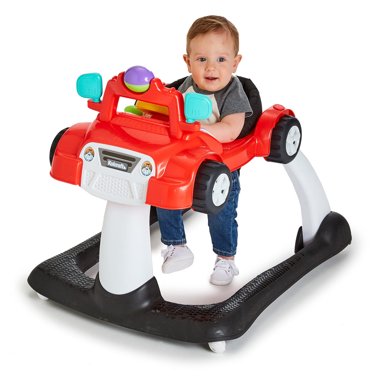 2-in-1 Baby Push Walker with Wheels, Seated or Walk-Behind, Racer Red E407