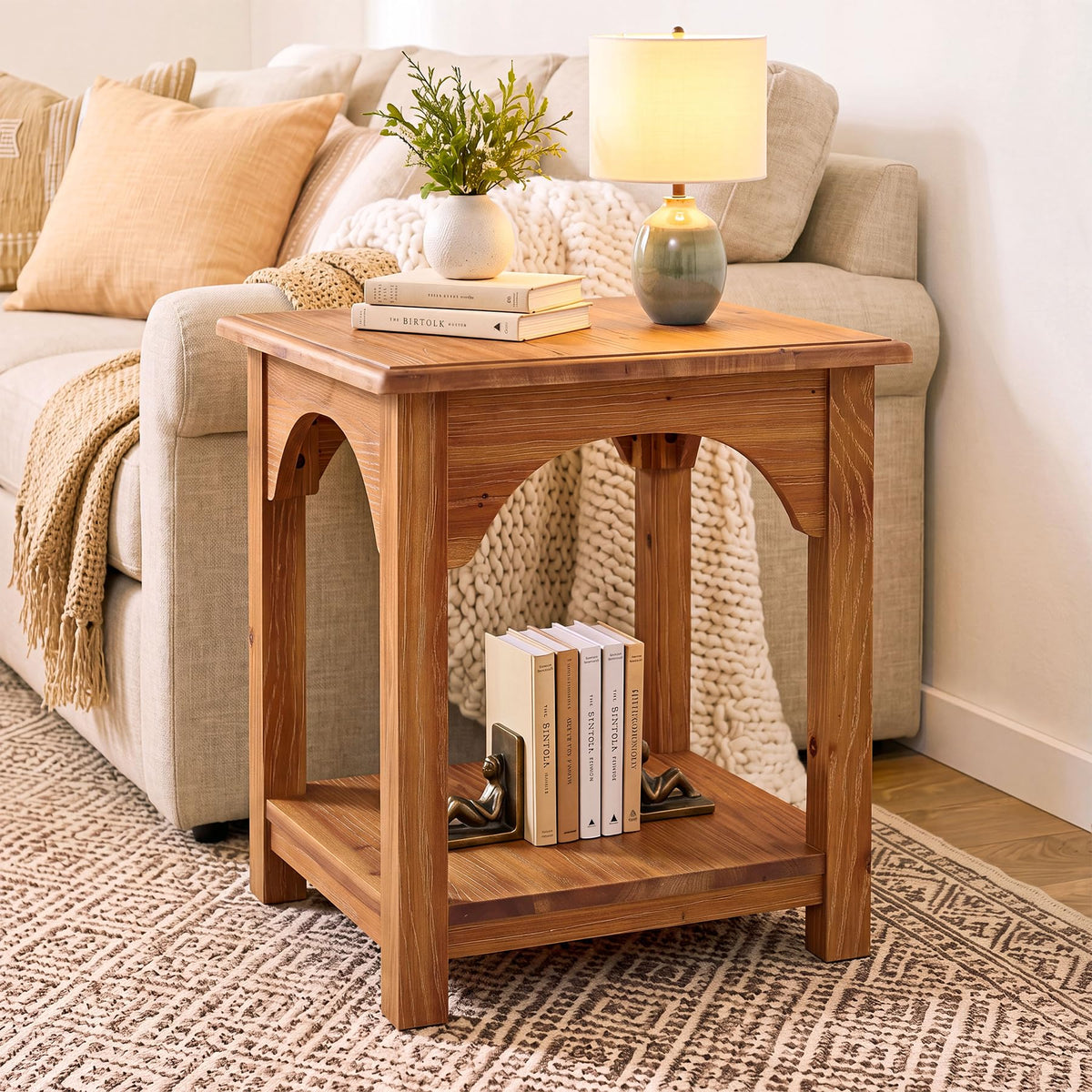 Set of 2 Solid Wood 2-Tier Side Table H484166