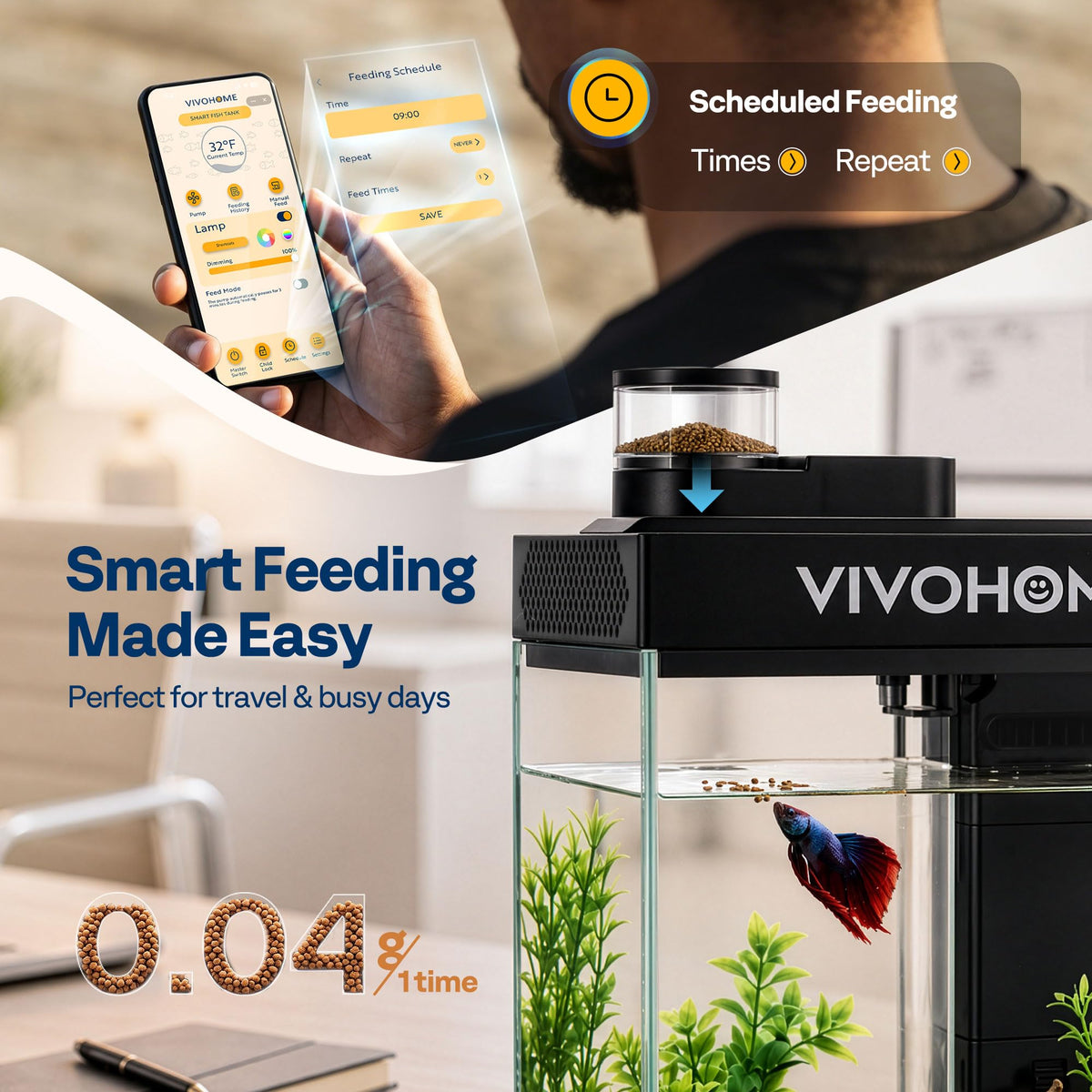 2 Gallon Smart Fish Tank with Auto Feeder G8406