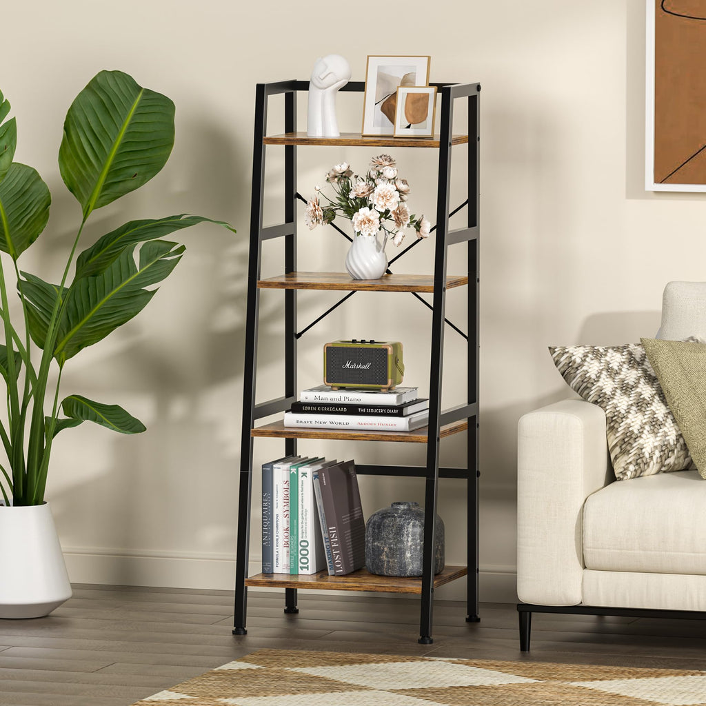 4-Tier Industrial Bookshelf with Steel Frame I8227