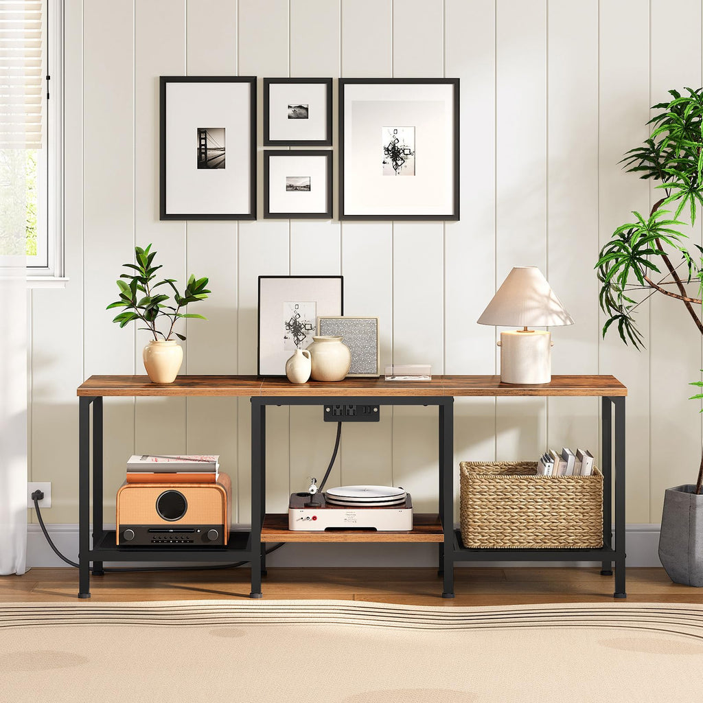 Rustic Brown and Black TV Stand with Charging Station P329592