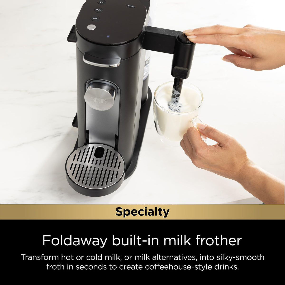 Single-Serve Coffee Maker with Milk Frother, Black D380959