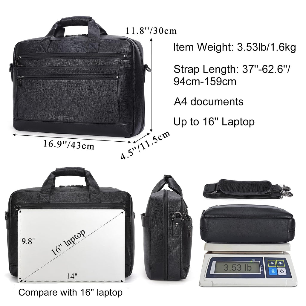 Black Leather 16 Inch Laptop Briefcase Bag G15496
