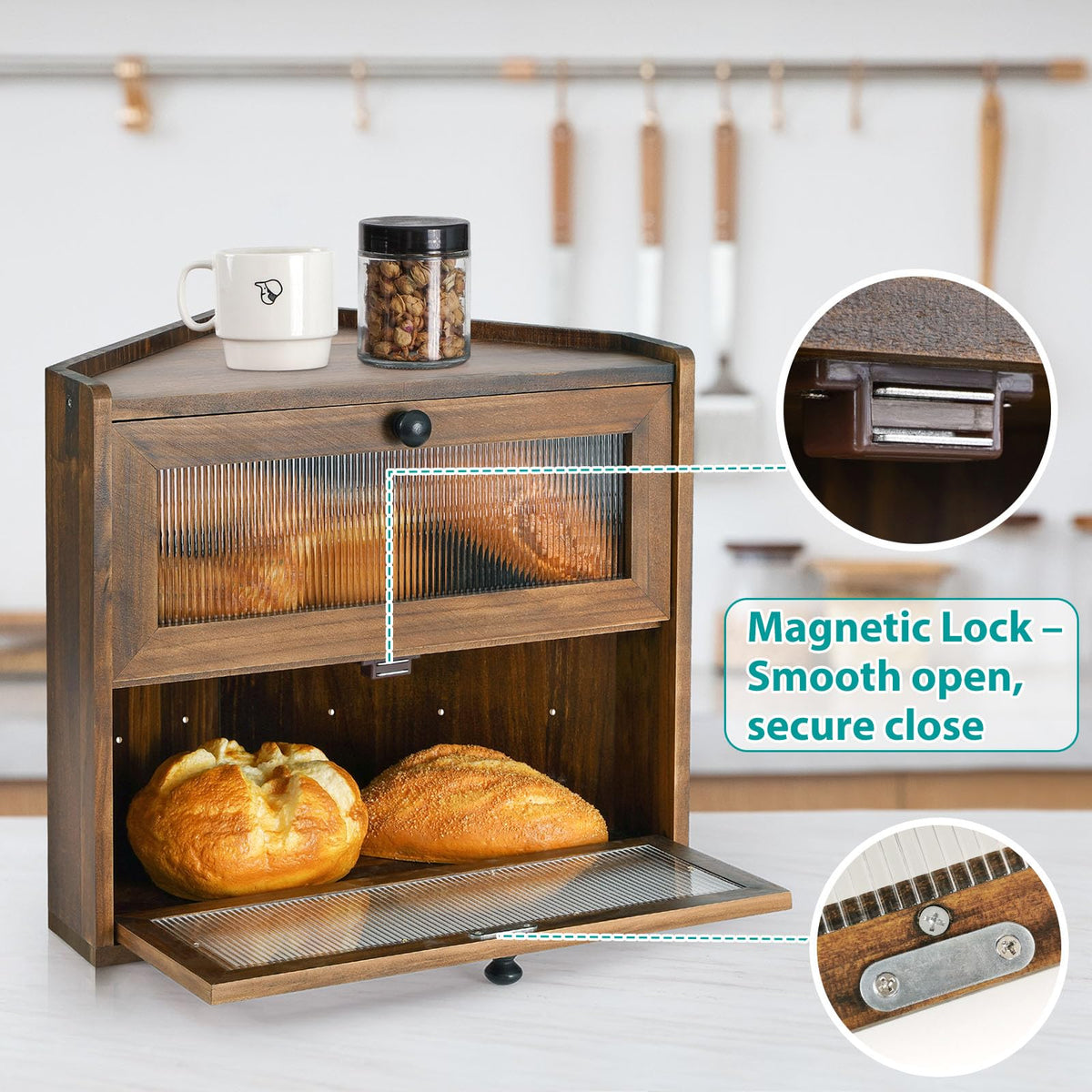 Large 2 Tier Wooden Bread Box with Acrylic Window E281148