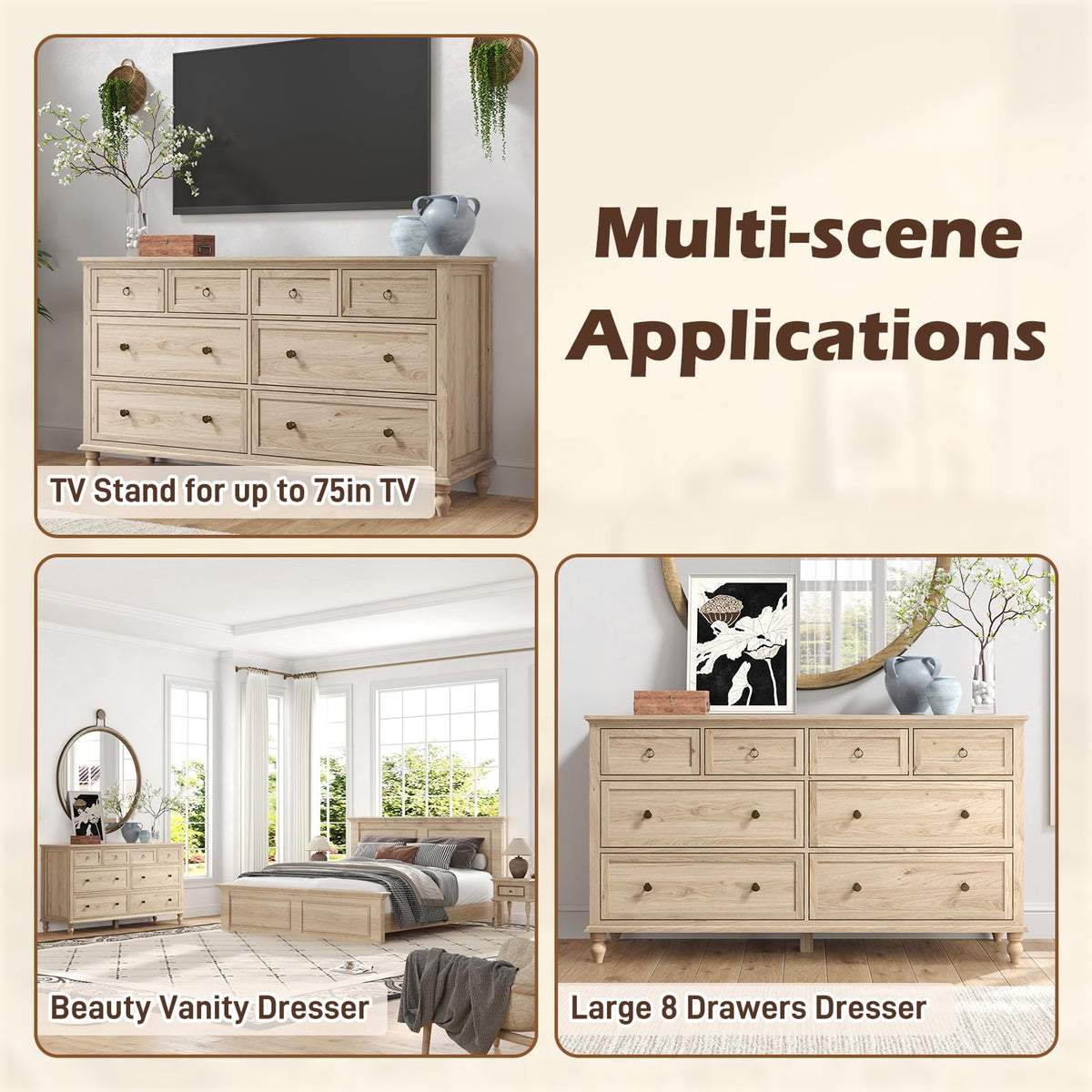 Rustic Wood 8 Drawer Dresser B773