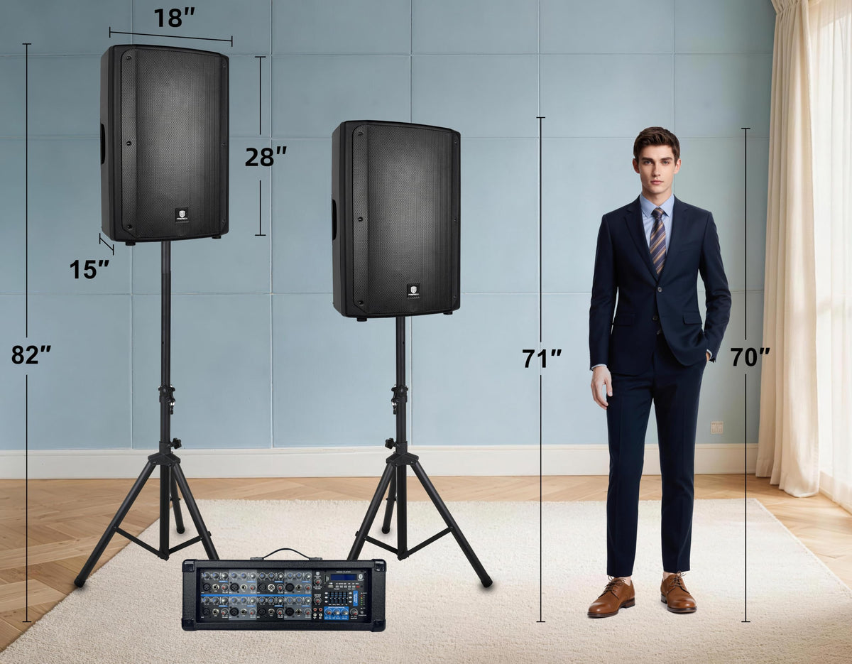 2400W Bluetooth PA Speaker System with Powered Mixer and Passive Speakers P748677