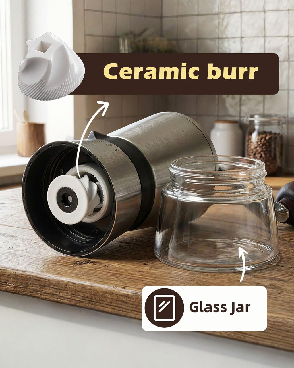 Manual Coffee Grinder with Handle Crank, Ceramic Burr Y43063