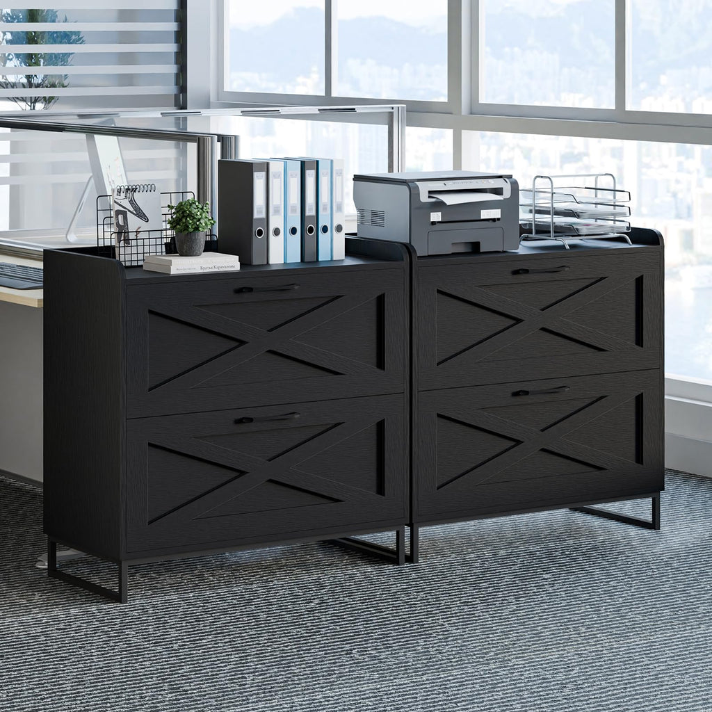 2 Drawer Black File Cabinet with Charging Station I108737