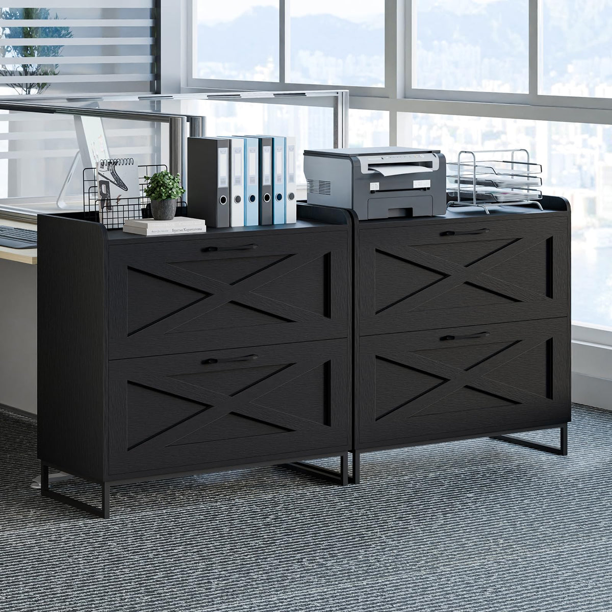 2 Drawer Black File Cabinet with Charging Station I108737