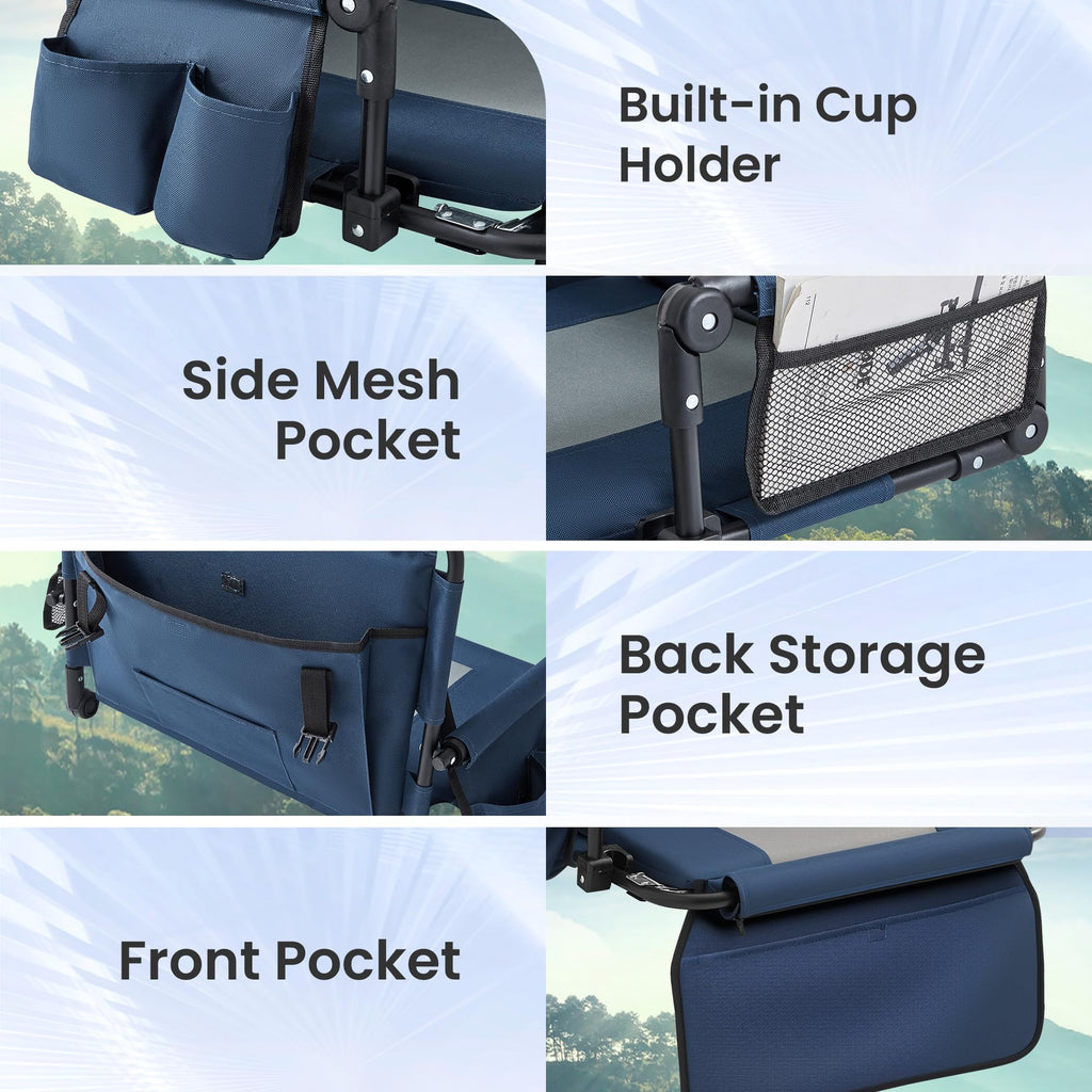 Portable Foldable Bleacher Chair with Cup Holders Blue H38776