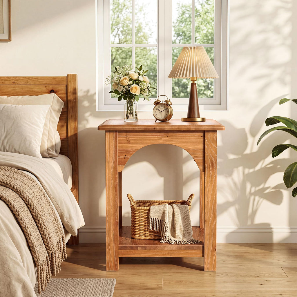 Set of 2 Solid Wood 2-Tier Side Table H484166
