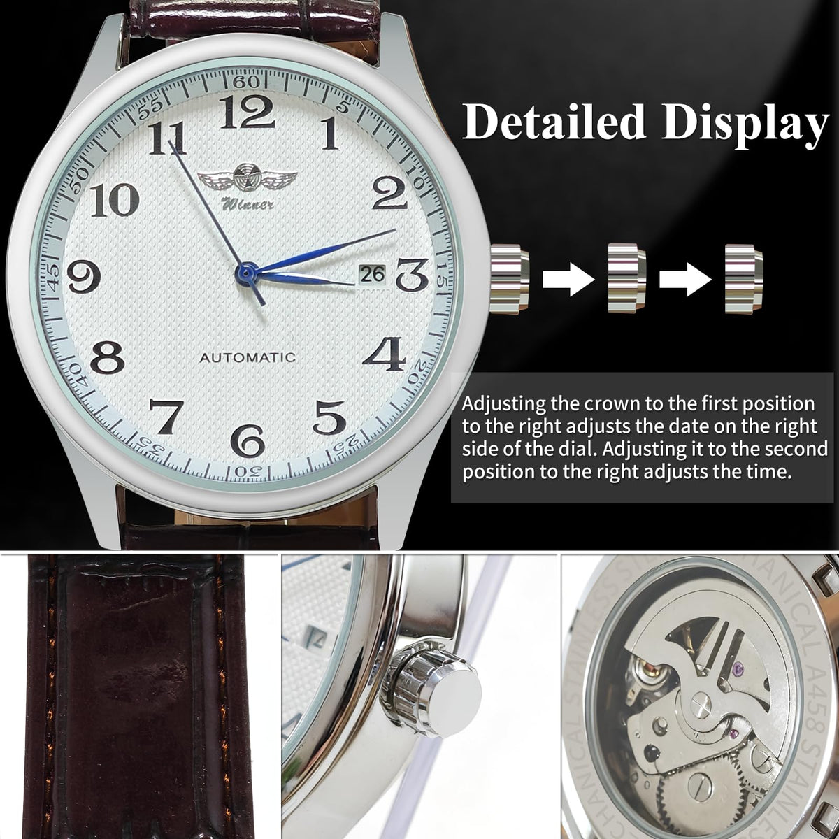Mechanical Watch Automatic Self-Winding White Dial Blue Hands L892865