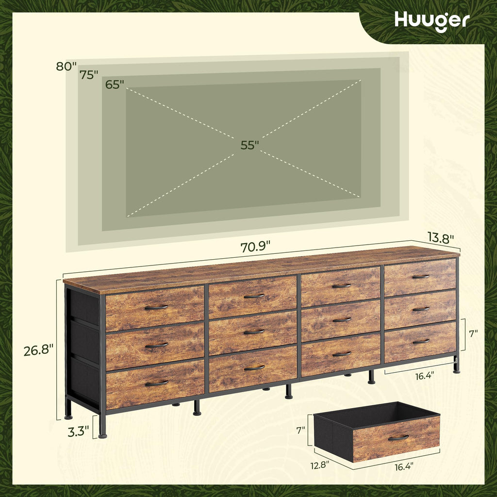 70 Inch 12 Fabric Drawer Dresser A9738