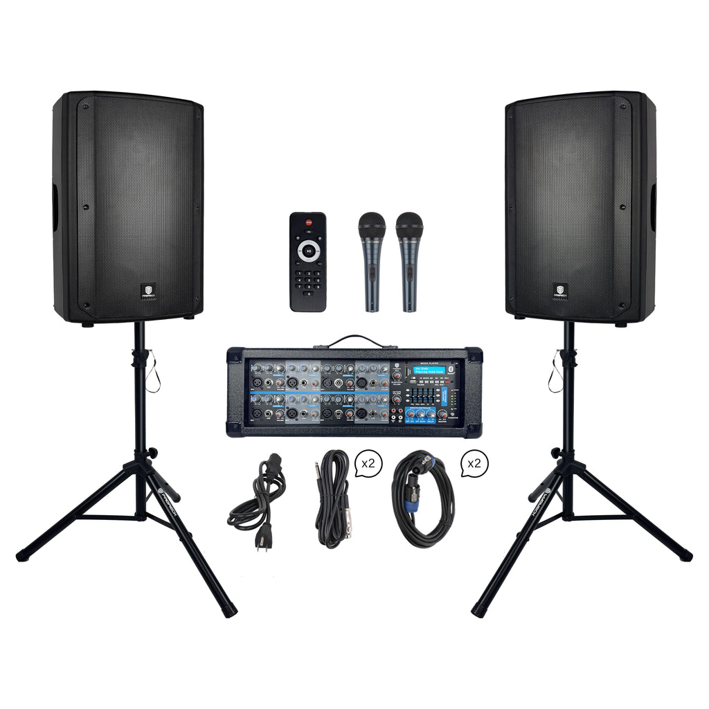 2400W Bluetooth PA Speaker System with Powered Mixer and Passive Speakers P748677
