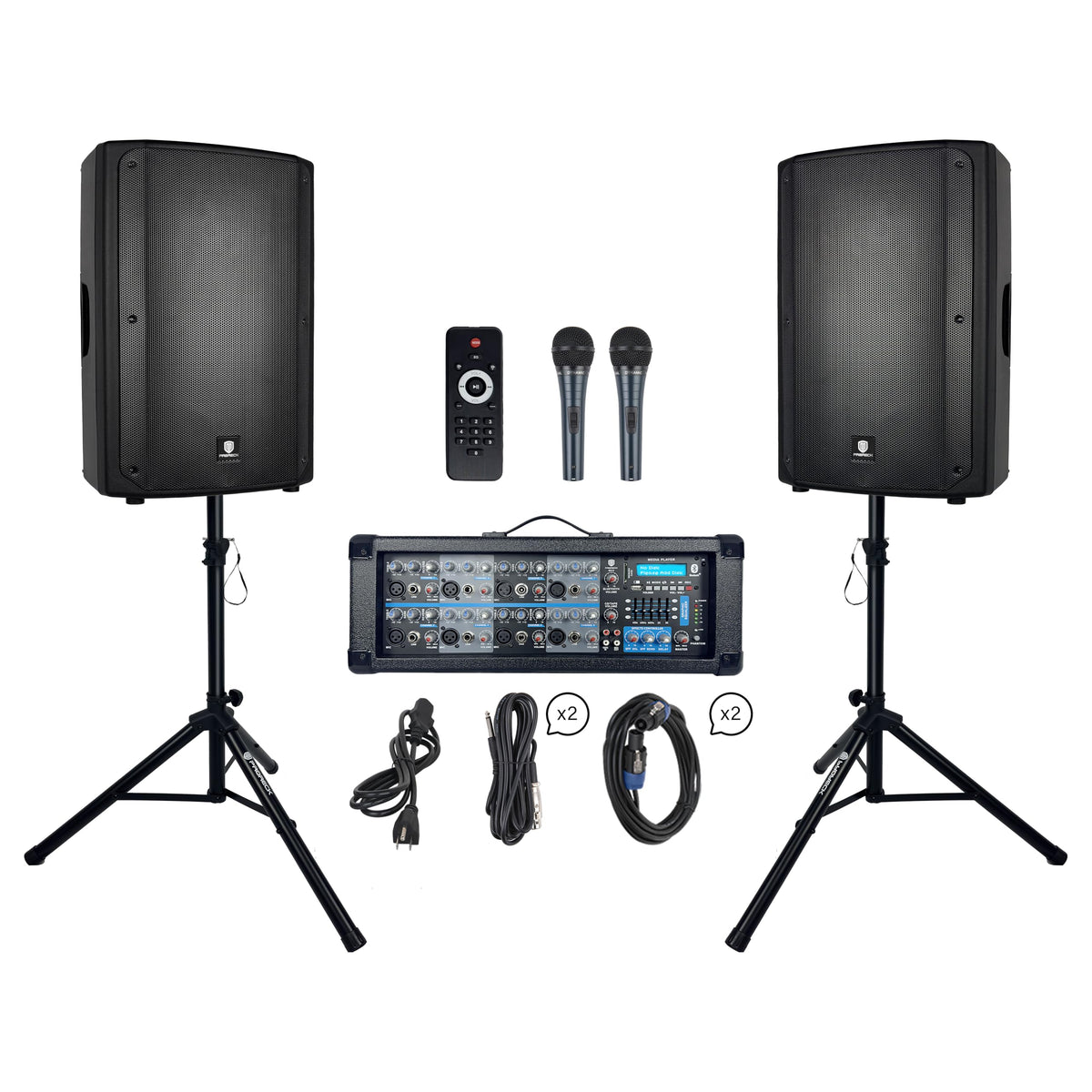 2400W Bluetooth PA Speaker System with Powered Mixer and Passive Speakers P748677