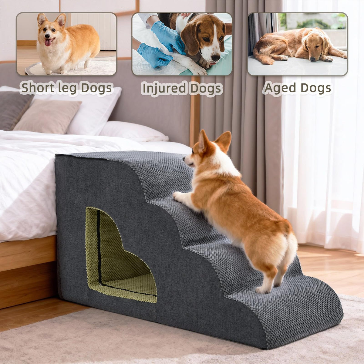 6 Step Non-Slip Grey Dog Stairs J1191