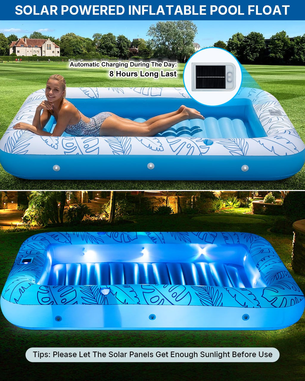 Inflatable Tanning Pool Float with Lights and Pillow O621562