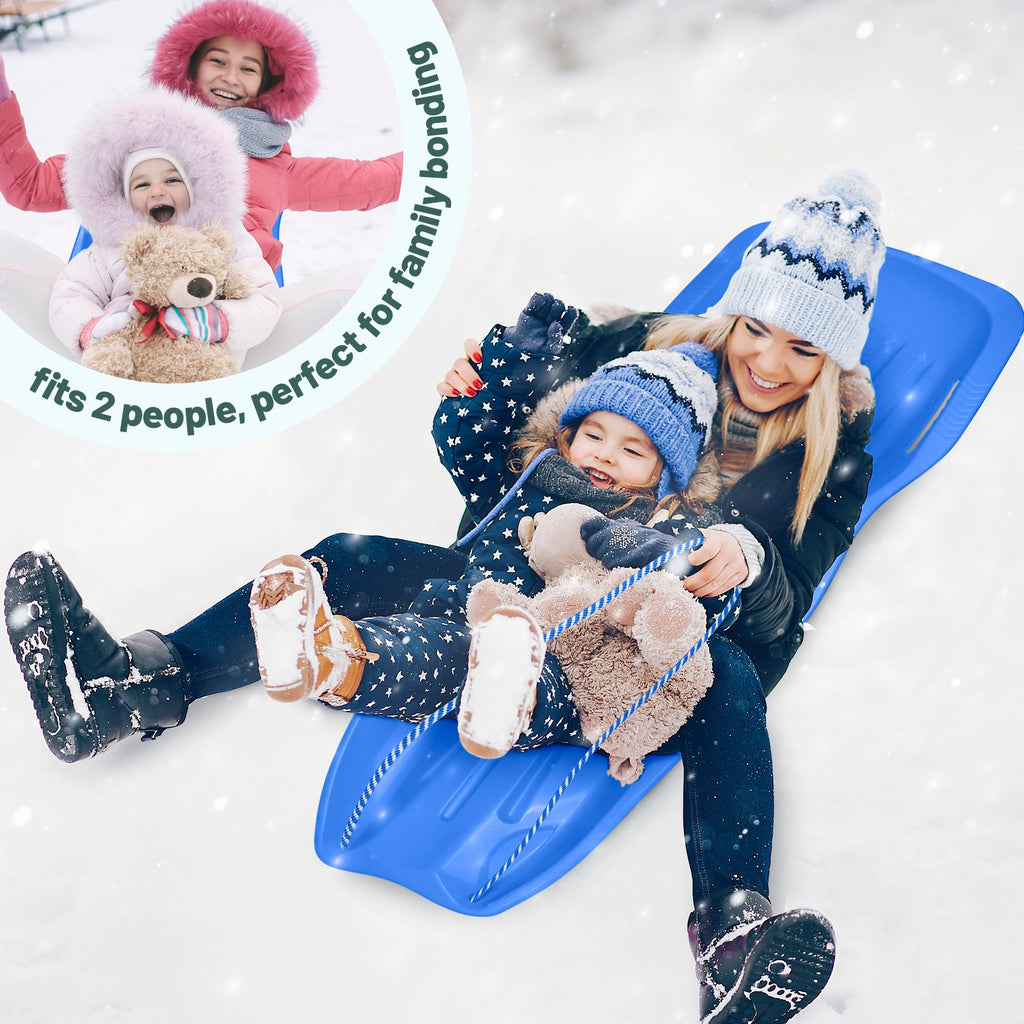 Kids Plastic Snow Sled with Pull Rope and Handles, Blue J586906