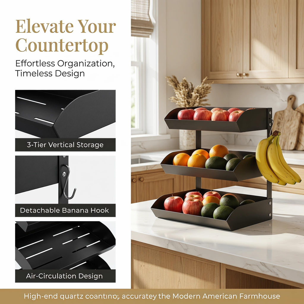 3-Tier Metal Fruit Basket with Banana Holder F554