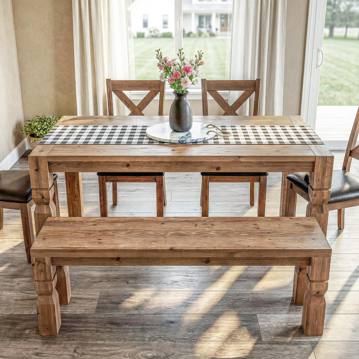 Solid Wood Bench 55-Inch Long Rustic Brown H576