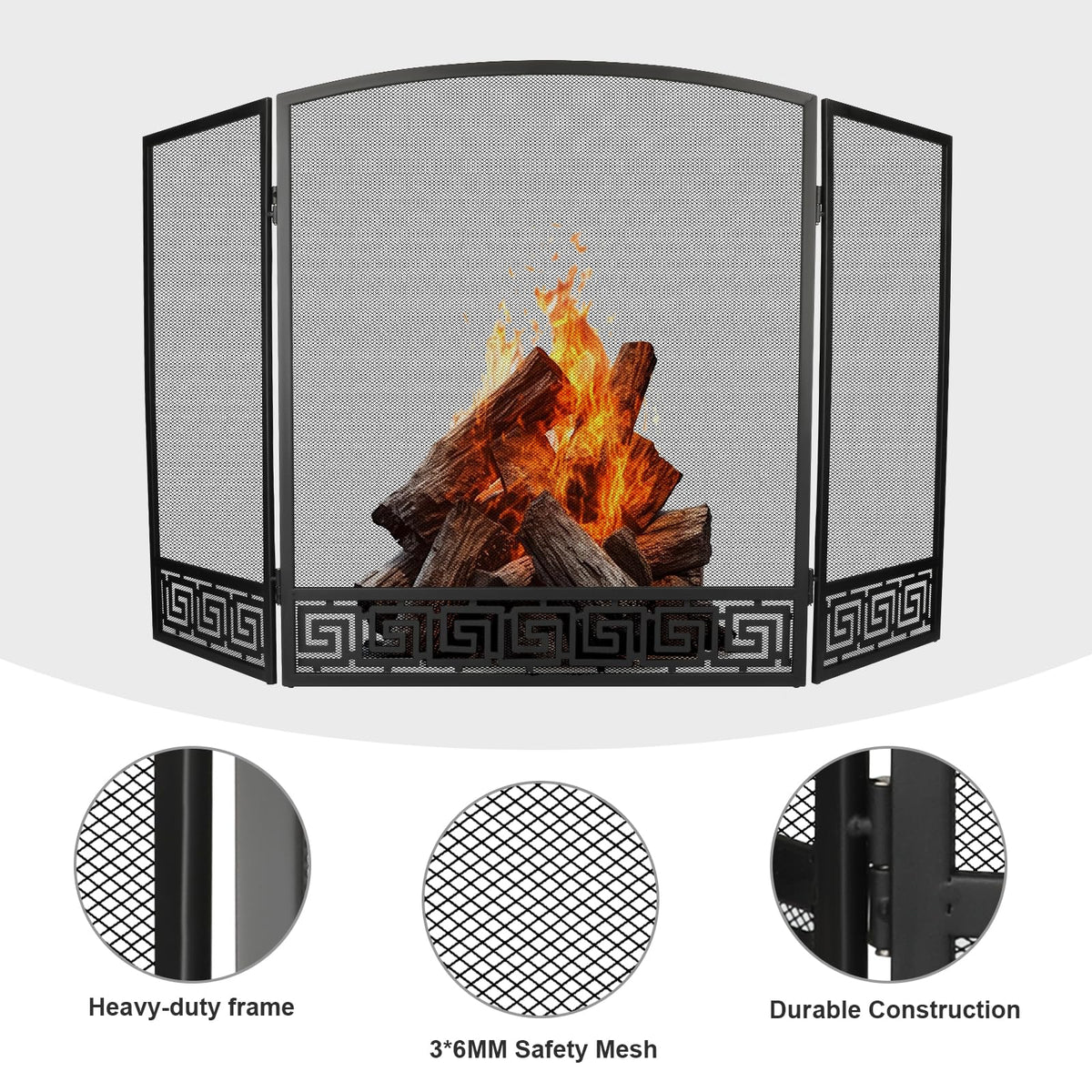 Arched 3 Panel Folding Fireplace Screen W274910