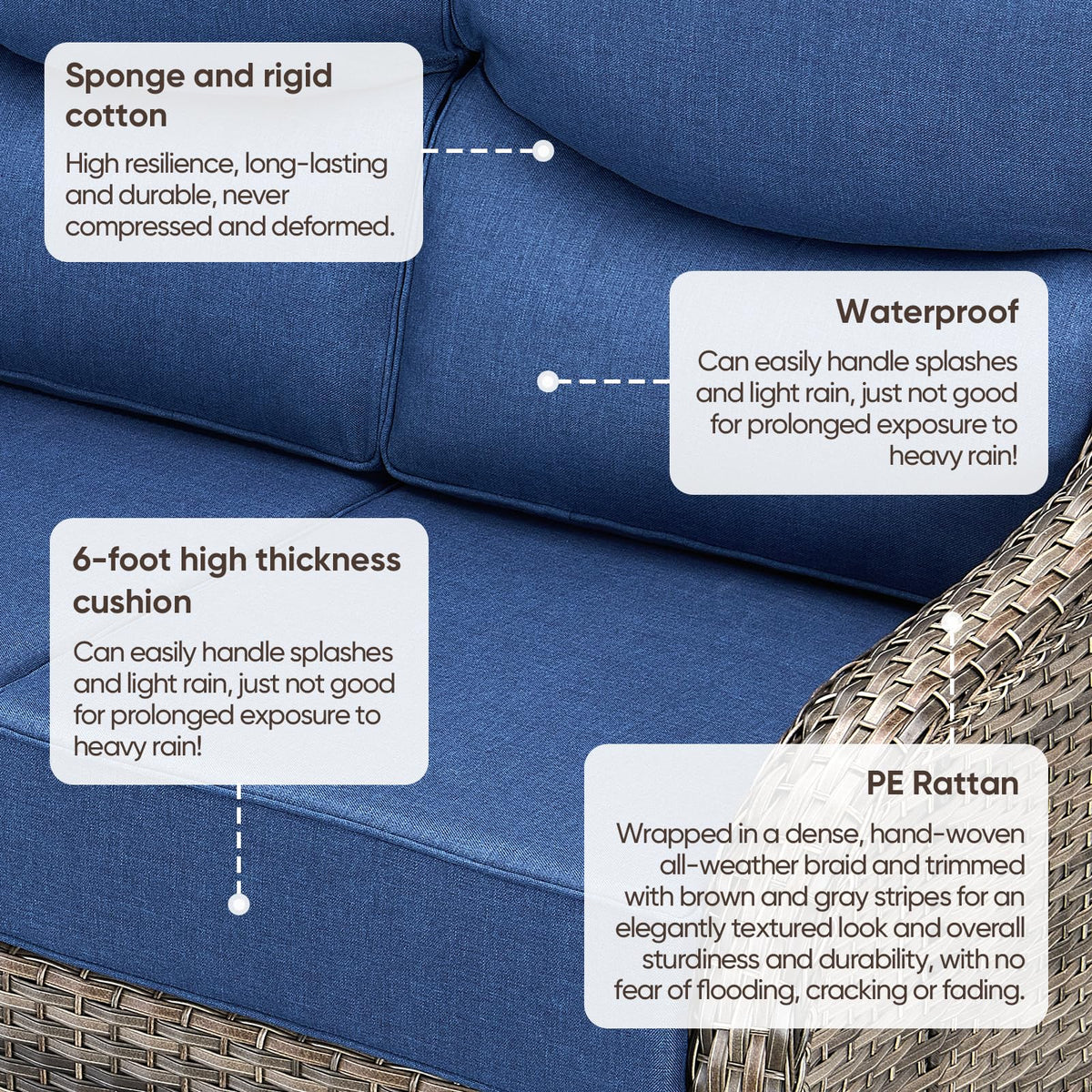 Grey Wicker 3-Seat Outdoor Sofa with Cushion V198389