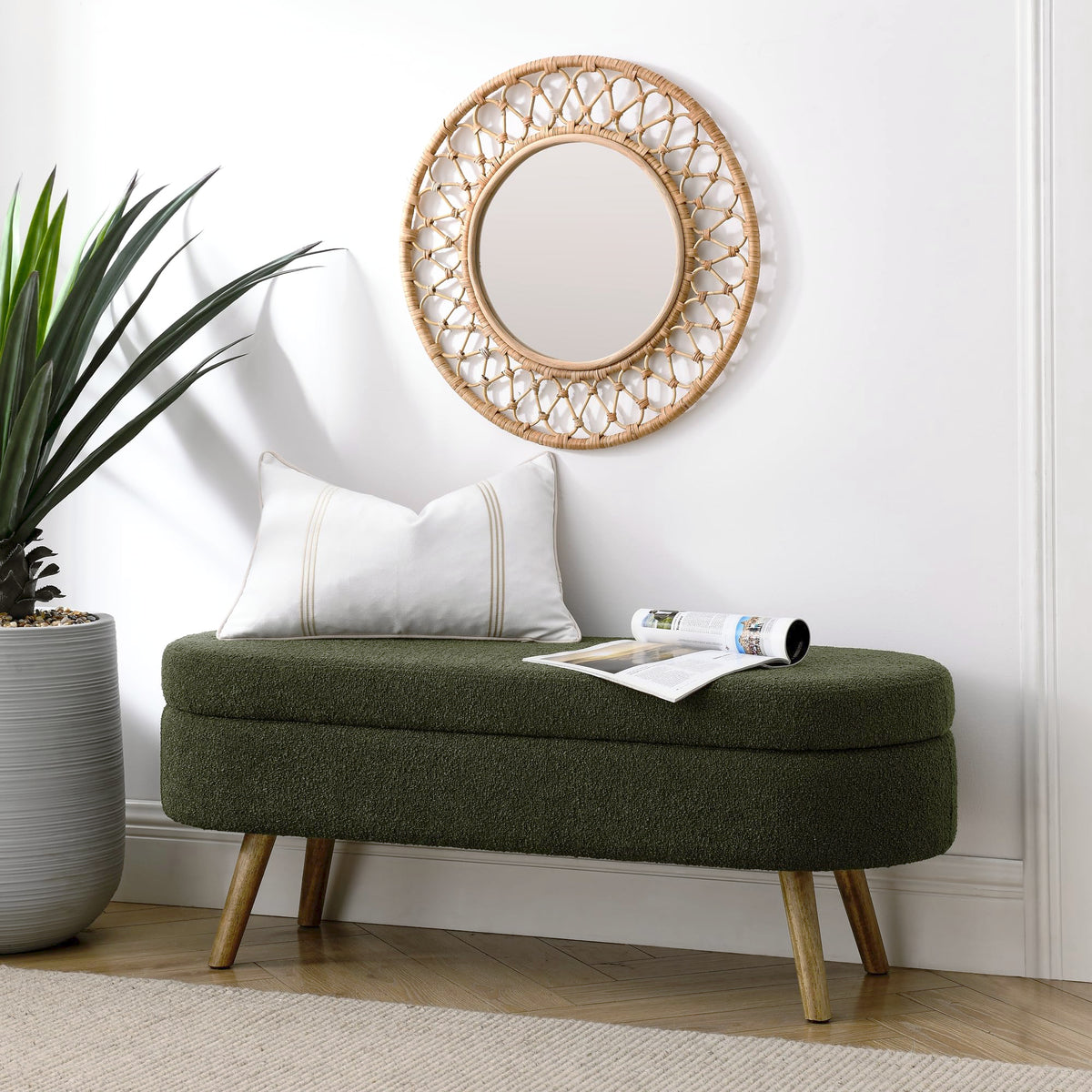 Oval Storage Bench with Rubber Wood Legs Green G787741