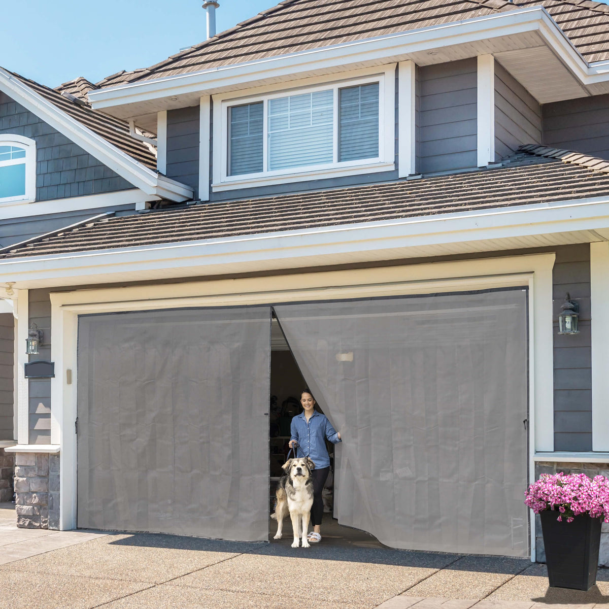 Magnetic Garage Door Screen 16x7 ft Fiberglass Mesh S29764