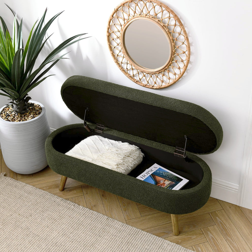 Oval Storage Bench with Rubber Wood Legs Green G787741