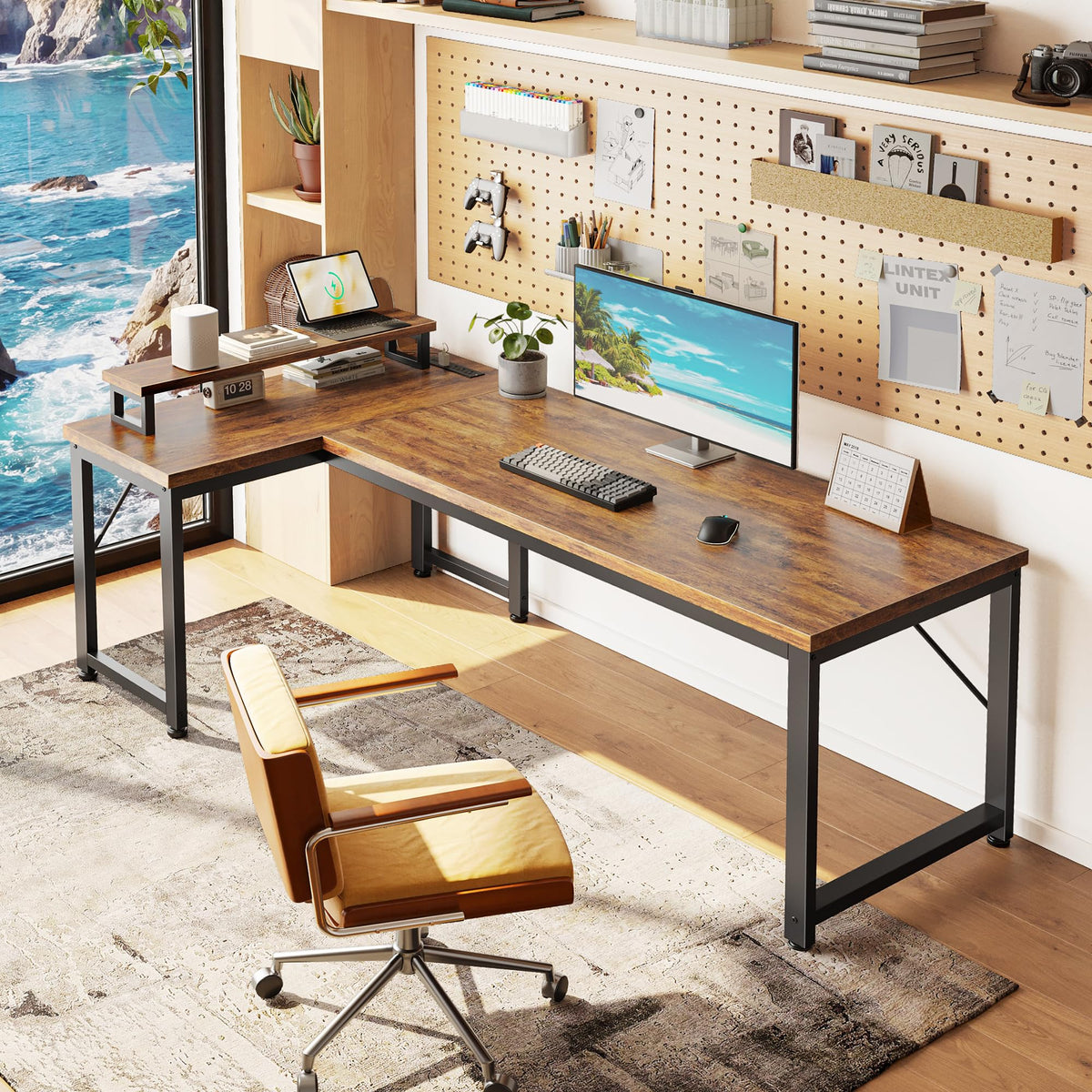 53" L Shaped Computer Desk with Outlets L5220