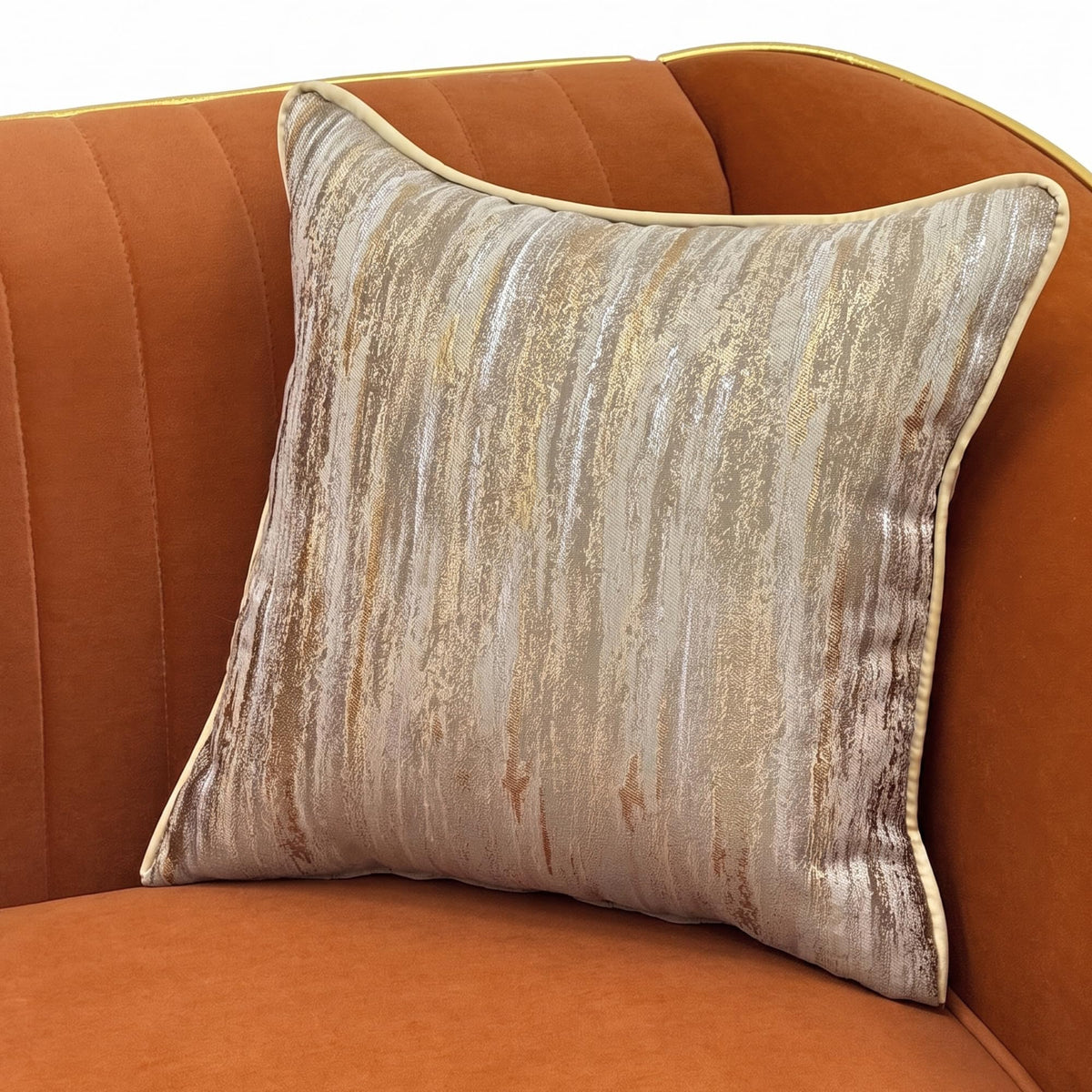 Velvet Modern Sofa Couch 3-Seater Deep Seat Sofa, Orange Y68590