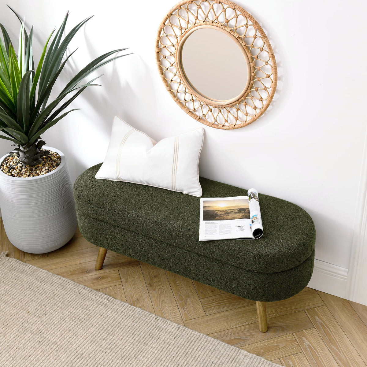 Oval Storage Bench with Rubber Wood Legs Green G787741